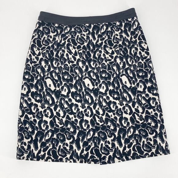 MILLY Womens Black White Animal Woven Jacquard Pencil Skirt Lamb Leather Size 6 - Picture 1 of 15
